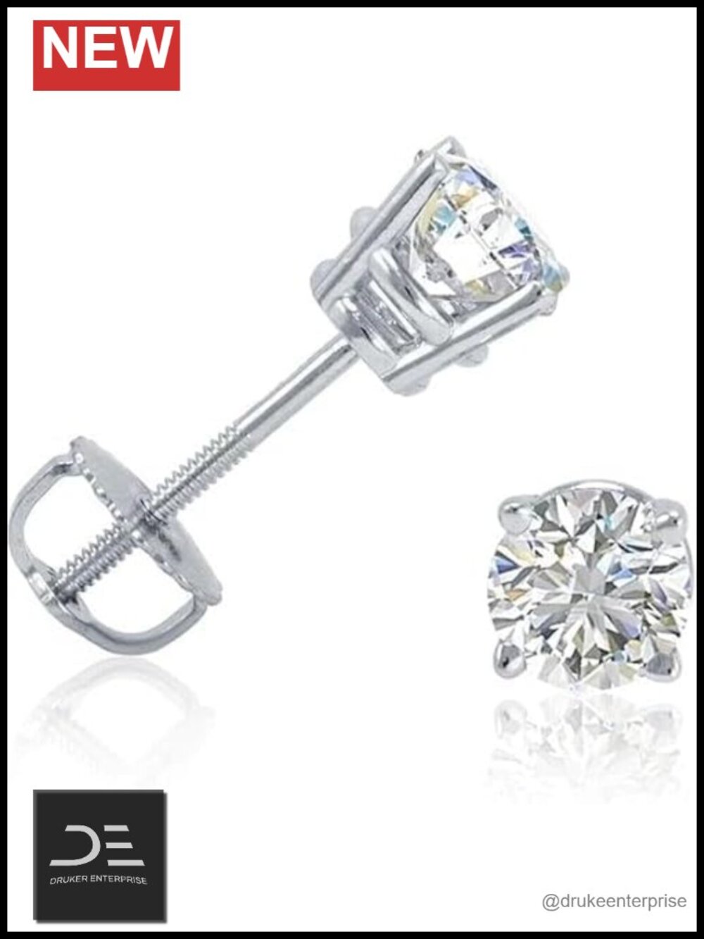 1 Ct Lab Grown Diamond Stud Earrings 14K White Gold Round Cut